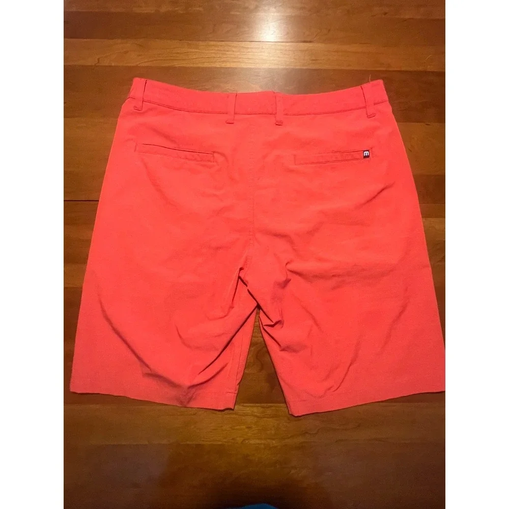 TravisMathew Golf Shorts Mens Size 35 Red Coral Performance Stretch Flat Front